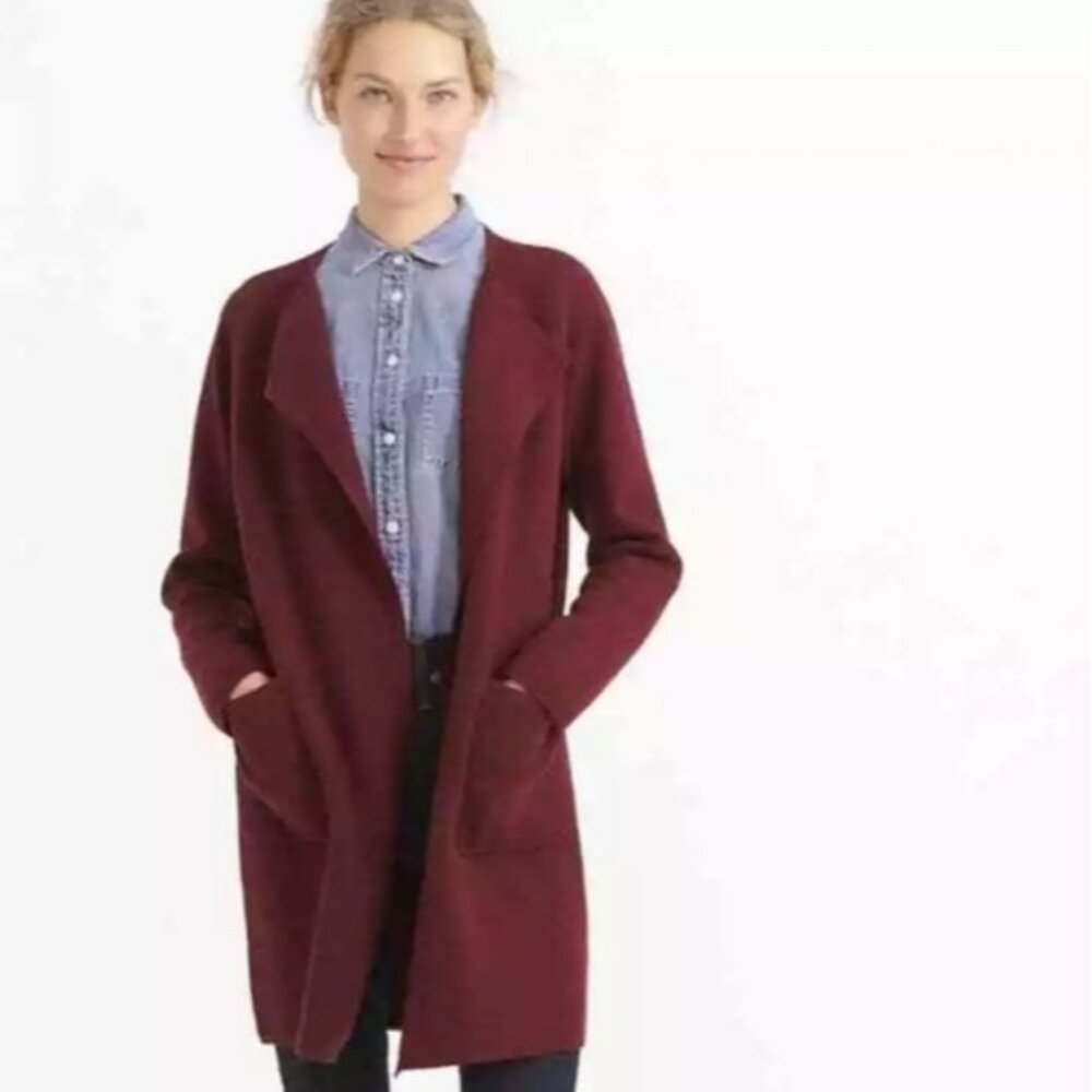 NWT J.Crew Juliette in Burgundy Open-Front Collarless Sweater Blazer XL